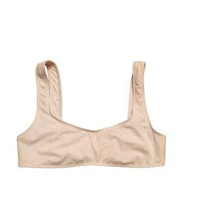 Solid and Striped White cream bra style pullover Bathing suit top